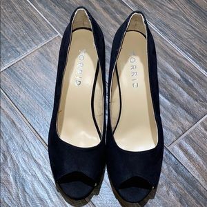 torrid Black Suede Peep-Toe Wedge Heels